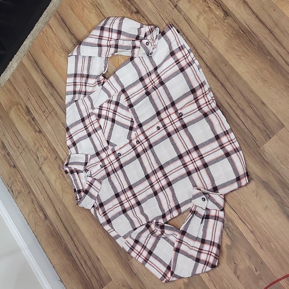 BOSTON TRADERS Beige Black Orange Cotton Poly Flannel Shirt - Picture 2 of 9